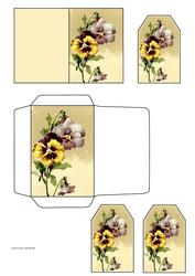 Vintage Pansy Gift Card, Envelope and Gift Tags