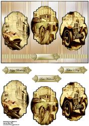 Vintage Car Street Scene Panel Card with Toppers