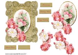 Carnation and Rose Card Front with Decoupage