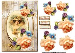 Vintage Lady with Peach Rose Card Front