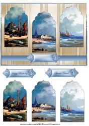 Vintage Fishing Village Panel Card
