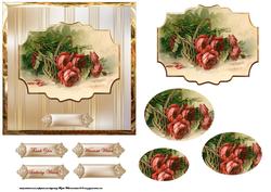 Basket of Vintage Red Roses Card , Topper and Pyramid