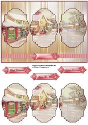 Vintage Christmas Village Panel Card with Toppers