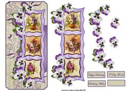 Arrangement of Pansy Vintage Style Dl Card with a Topper