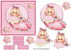 Bootie Baby Girl Card Front with Topper and Decoupage