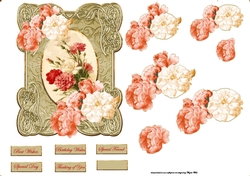 Carnations and Roses with Ornate Frame and Decoupage