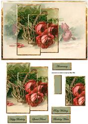 Red Roses in a Whicker Basket Card Front with Panel Toppers