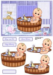 Baby Boy's Bath Fun Card Front with Decoupage