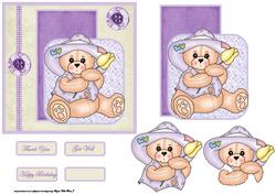 Tulip Bear Card Front with Topper and Decoupage