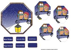 Owls in the Snow Octagon Card Front with Pyramid Layers