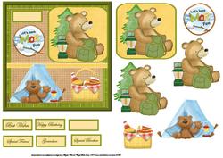 Camping Bears Card Front with Decoupage and Sentiment Tags