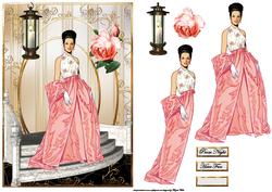Prom Night Girl Card Front with Decoupage and Sentiment Tags