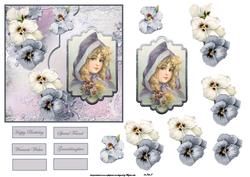 Pansy Girl Card Front with Topper and Decoupage
