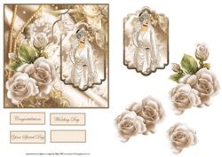 Vintage Bride Card Front with Topper and Decoupage