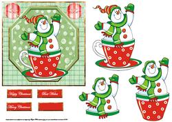 Snowman in a Teacup Card Front with Decoupage