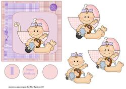 Baby Girl First Birthday Card with Decoupage
