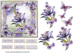 Lily, Butterfly and Lace Card Front with Decoupage