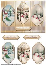 Vintage Christmas Village Scenes Panel Card