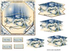 Snow Village Card with Shaped Pyramid and Sentiment Tags