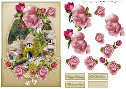 Thatched Cottage Card and Rose Decoupage