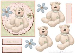 Girl Bear Card with Decoupage and Sentiment Tags