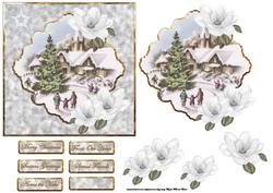 Village Life at Christmas Card with Topper