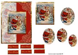 Santa with His Reindeer Card and Pyramid