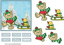 Teddy Bear Sledge Fun with Friend Duck