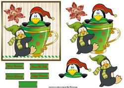 Penguins Hot Chocolate Night Card with Decoupage