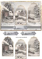 Winter on the Farm at Christmas Card with Panels