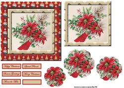 Red Poinsettia and Pine Cones Card with a Topper
