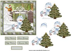 Snowman Has a Christmas Tree, with Decoupage