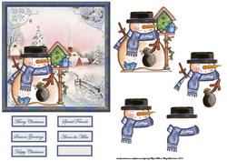 Snowman and Bird Friends Card with Decoupage