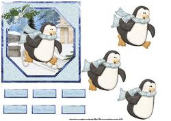 Penguin Skating Card with Decoupage