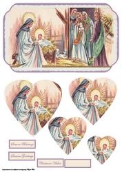 Vintage Nativity Dl Card with Heart Pyramid