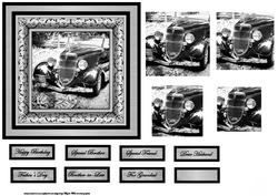 Silver and Black Vintage Car, Card