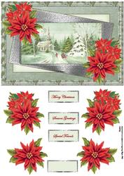 Vintage Church Scene and Red Poinsettias