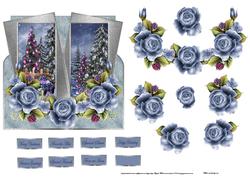 Blue Christmas Trees Over the Edge with Decoupage