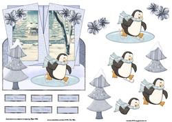 Penguin Having Skating Fun Over the Edge Card