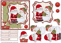 Snowman Gives a Gift to Santa Card with a Topper