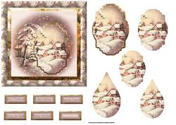 Sleepy Snow Covered Village Card with Pyramid Layers