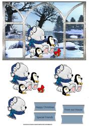 Polar Bear and Penguins View Through Window