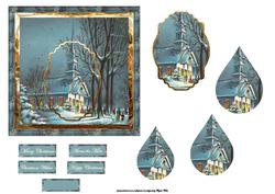 Church at Christmas Card with Topper