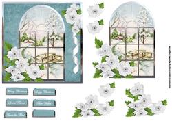 Over the Bridge Winter Scene Window View Card