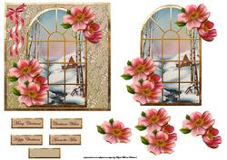 Winter Cabin Window View Card with Topper