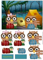 Owl Camping Weekend Card with Decoupage