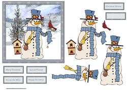 Snowman and Bird Friends Card with Decoupage