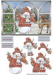 Snowman with an Owl Window View Card with Decoupage