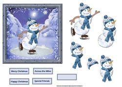 Christmas Snowman Skating Card with Decoupage