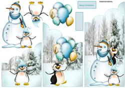 Penguin Fun Cascade Panel Card with Decoupage